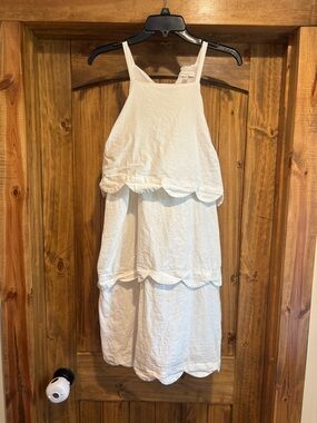 crown & ivy White Tiered Scallop-Edge Sundress